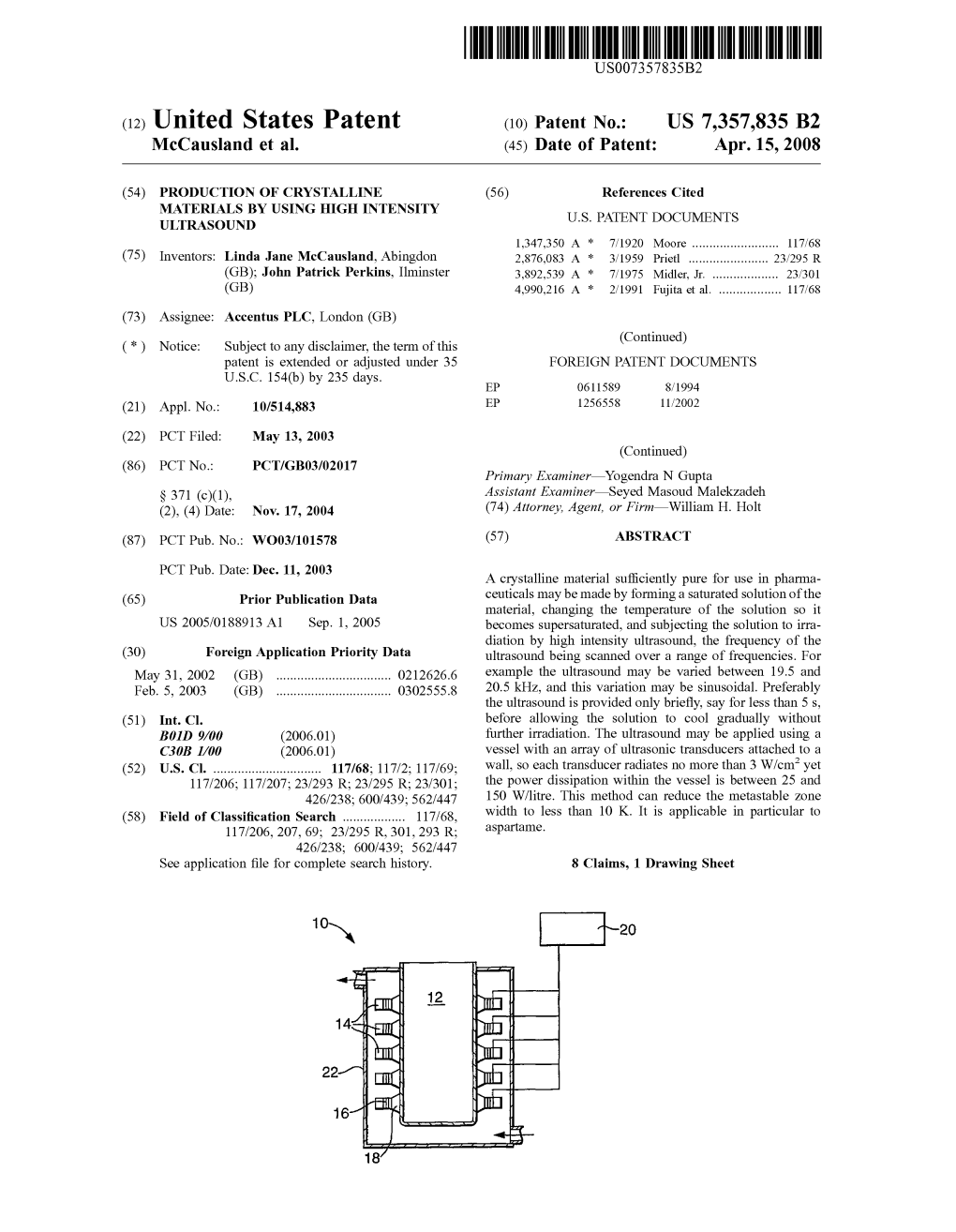 (12) United States Patent (10) Patent No.: US 7,357,835 B2 Mccausland Et Al