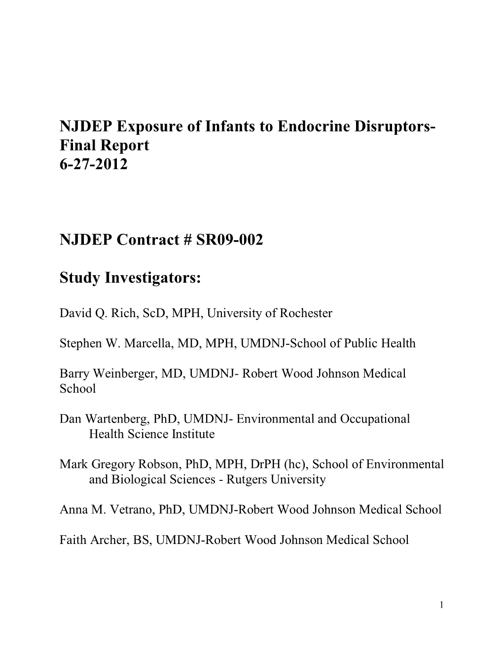 Exposure of Infants to Endocrine Disruptors- Final Report 6-27-2012