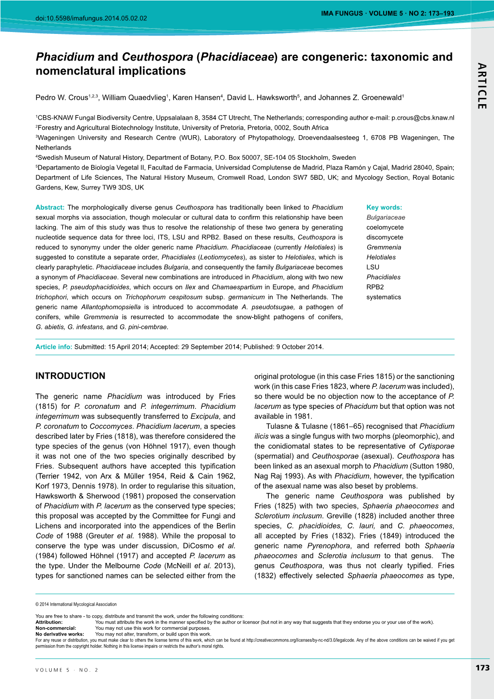 AR TICLE Phacidium and Ceuthospora