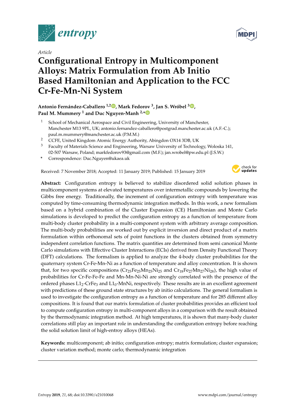 Configurational Entropy in Multicomponent Alloys