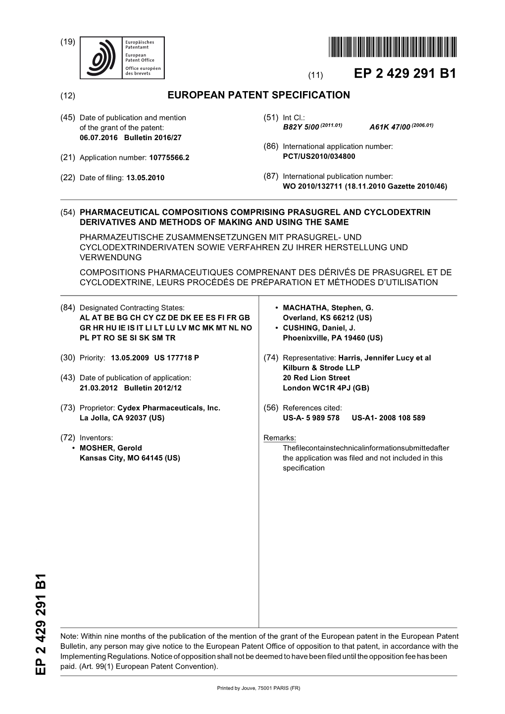 Pharmaceutical Compositions Comprising Prasugrel And