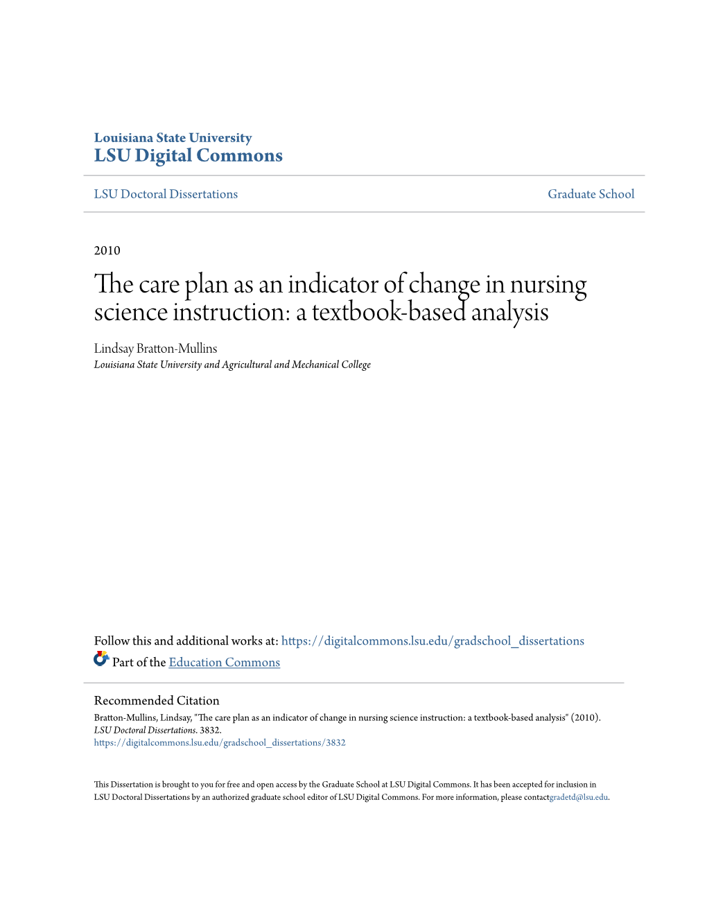 The Care Plan As an Indicator of Change in Nursing Science Instruction: a Textbook-Based Analysis