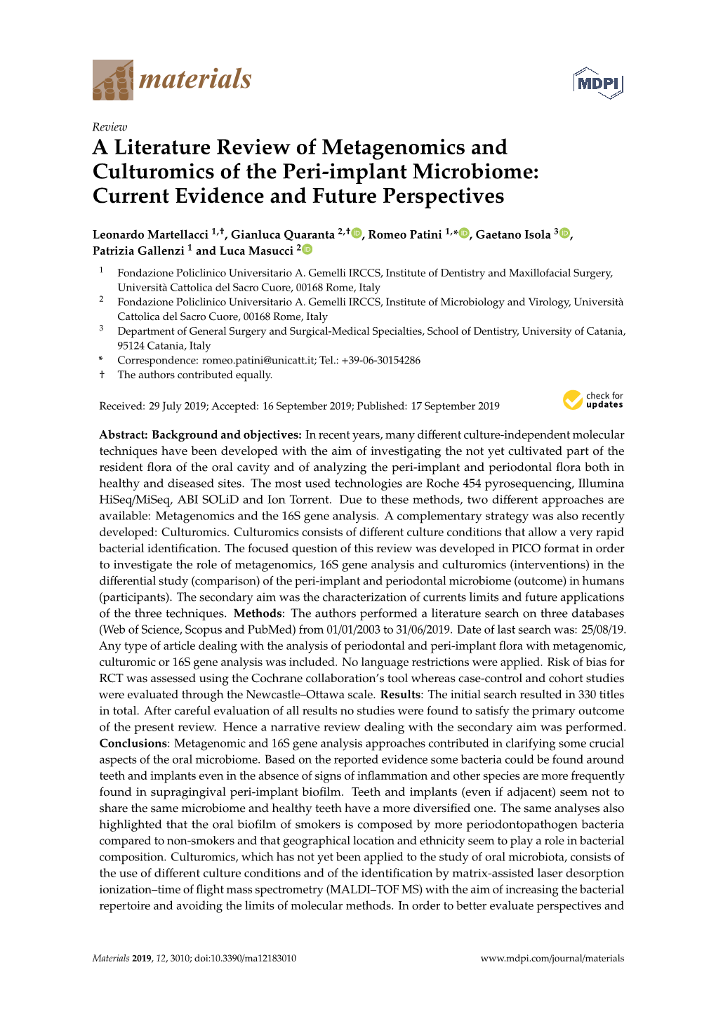 A Literature Review of Metagenomics and Culturomics of the Peri-Implant Microbiome: Current Evidence and Future Perspectives