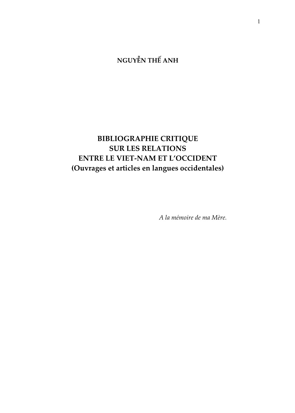 Bibliographie Sur Les Relations Vietnam-Occident