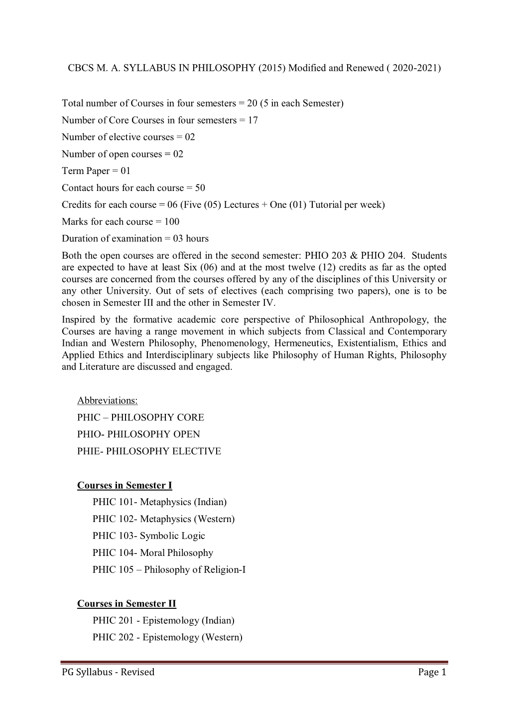 PG Syllabus - Revised Page 1