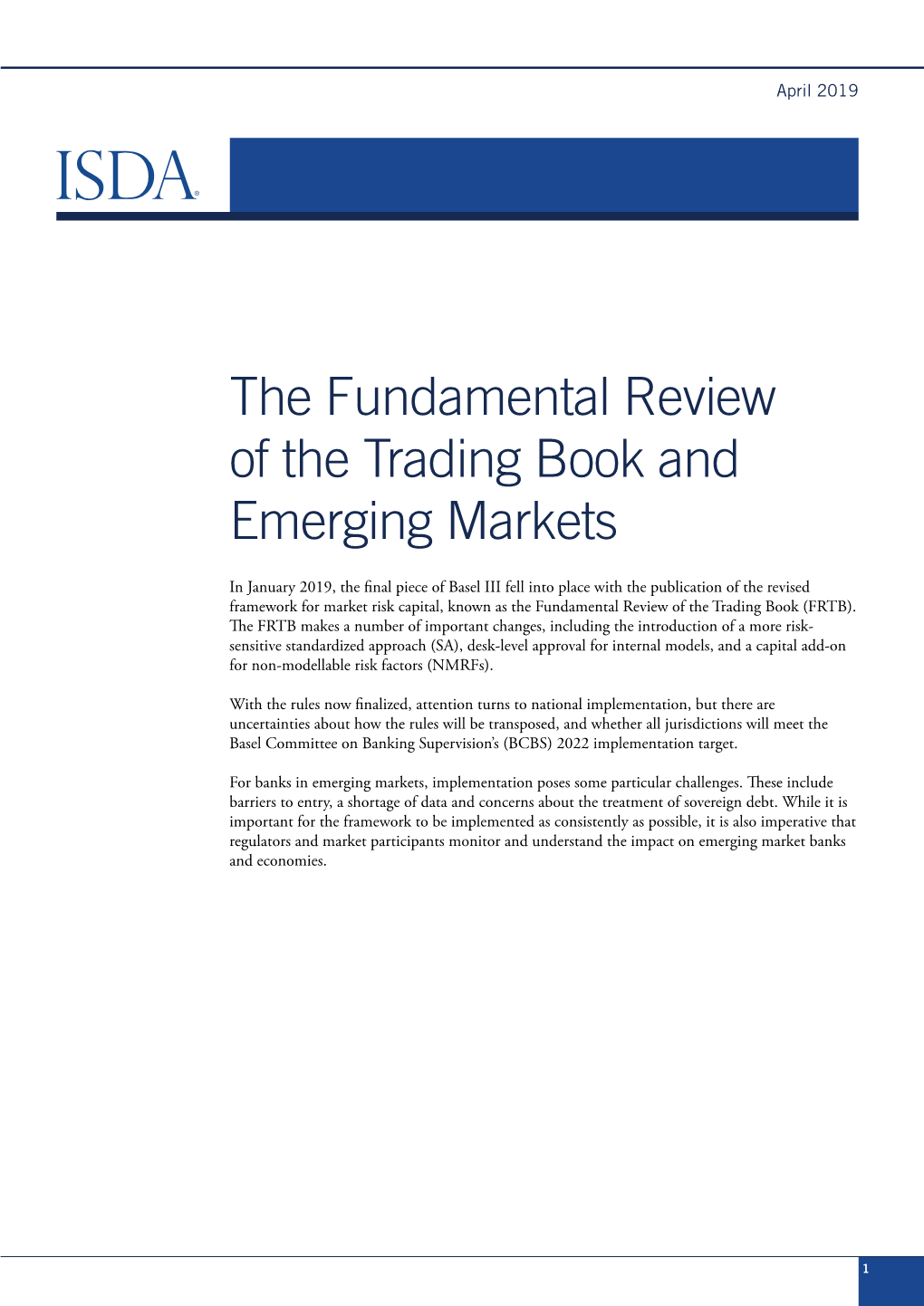 The Fundamental Review of the Trading Book and Emerging Markets