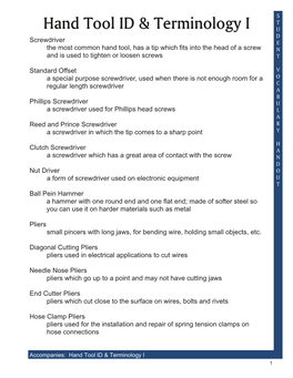 Hand Tool ID & Terminology I