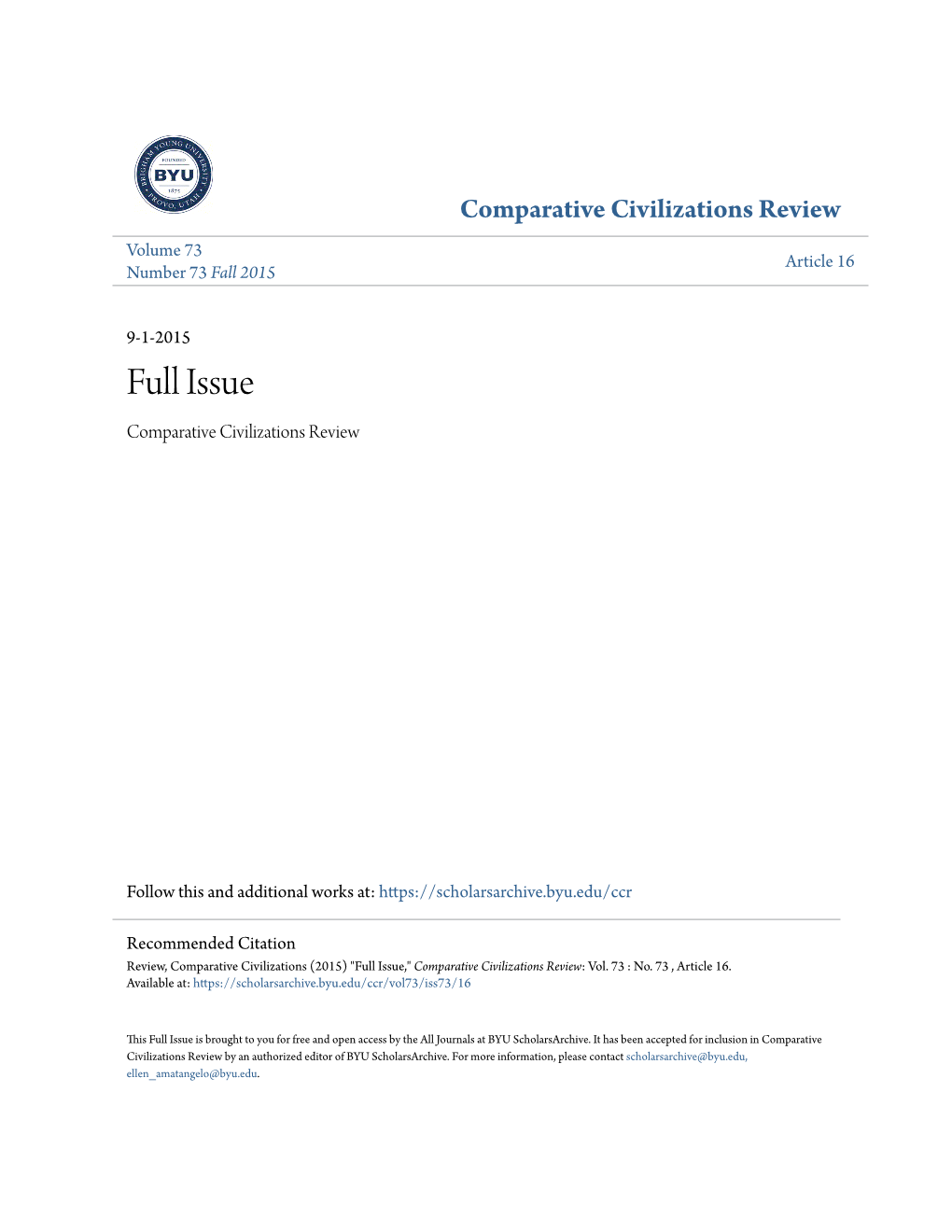 Full Issue Comparative Civilizations Review