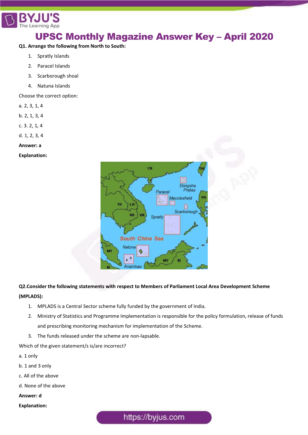 UPSC Monthly Magazine Answer Key – April 2020 Q1