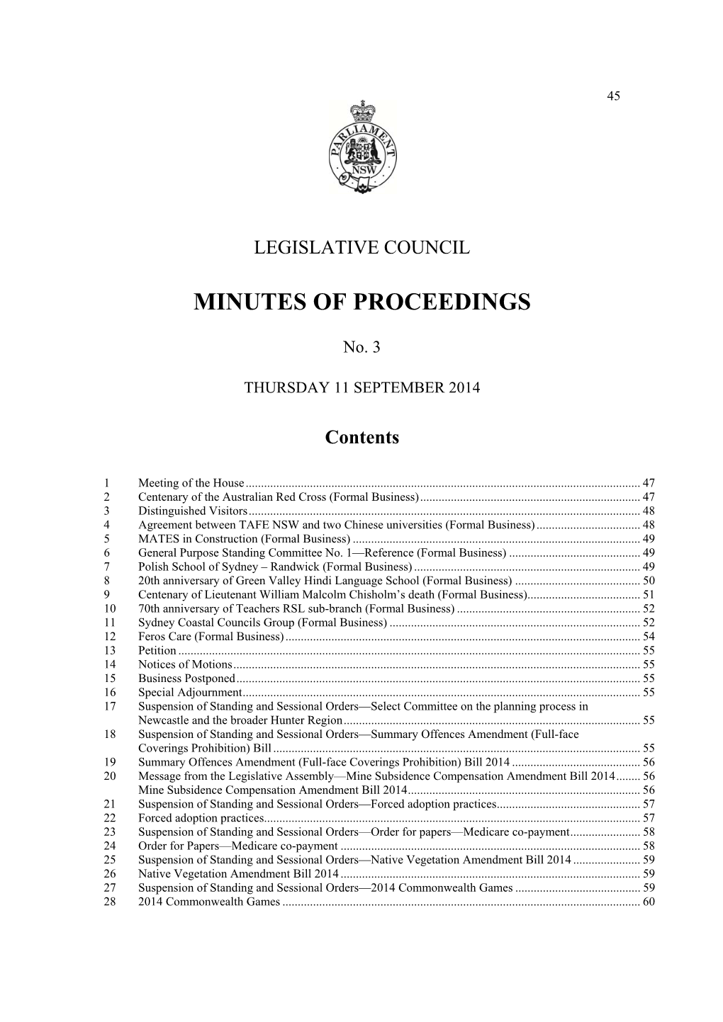 Minutes of Proceedings