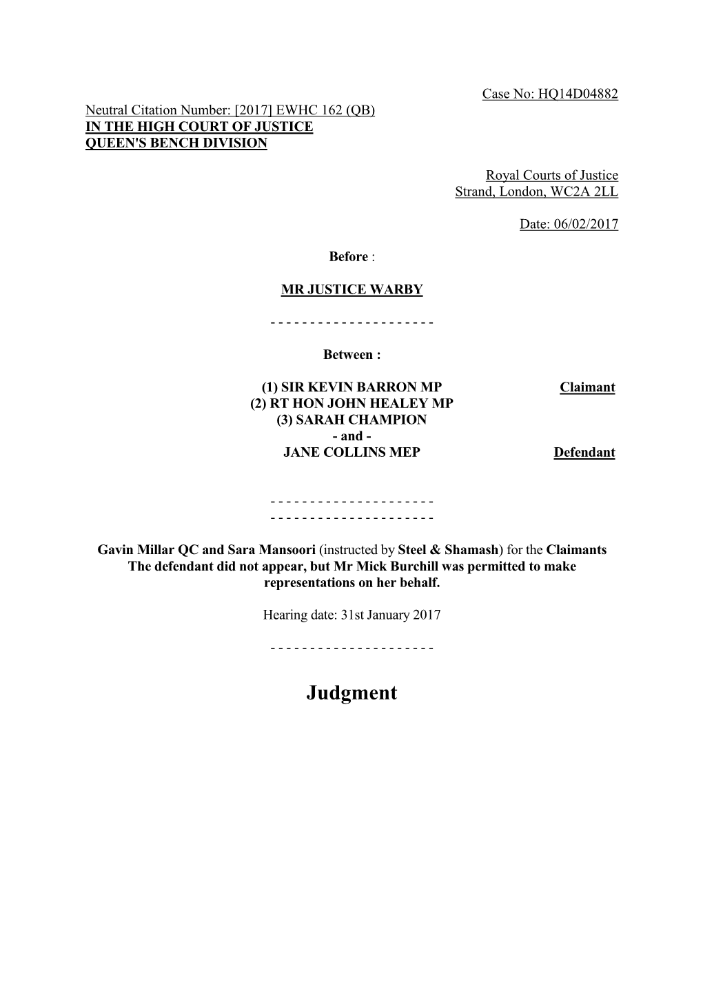 High Court Judgment Template