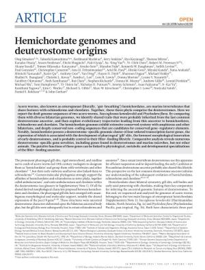 Hemichordate Genomes and Deuterostome Origins
