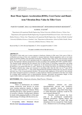 Root Mean Square Acceleration (RMS), Crest Factor and Hand- Arm Vibration Dose Value in Tiller Users