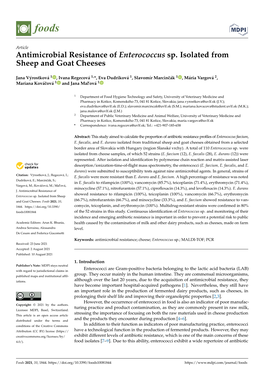 Antimicrobial Resistance of Enterococcus Sp. Isolated from Sheep and Goat Cheeses