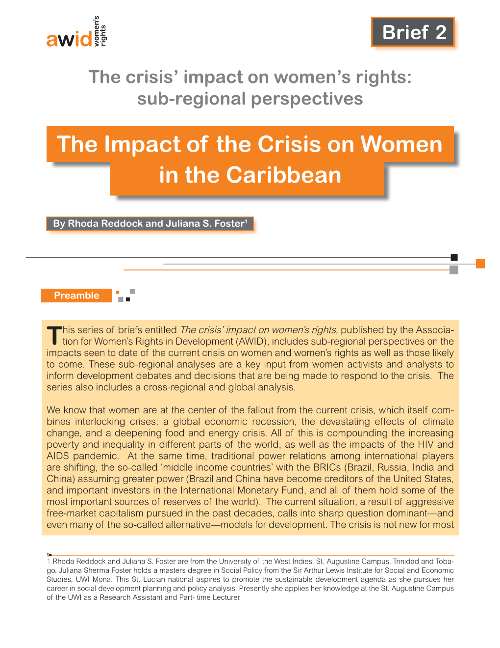 In the Caribbean the Impact of the Crisis on Women