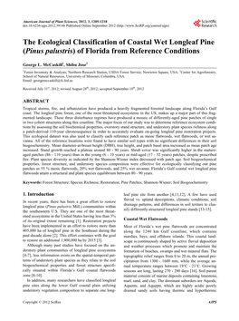 The Ecological Classification of Coastal Wet Longleaf Pine (Pinus Palustris) of Florida from Reference Conditions