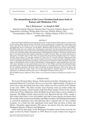 The Entomofauna of the Lower Permian Fossil Insect Beds of Kansas and Oklahoma, USA