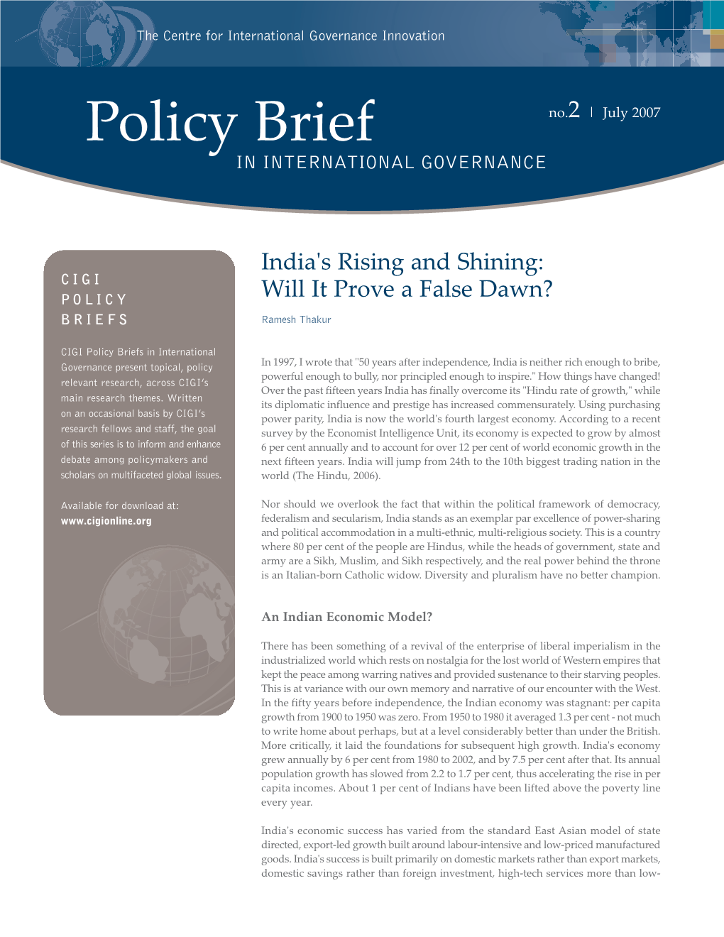 Policy Brief No.2 | July 2007 in INTERNATIONAL GOVERNANCE