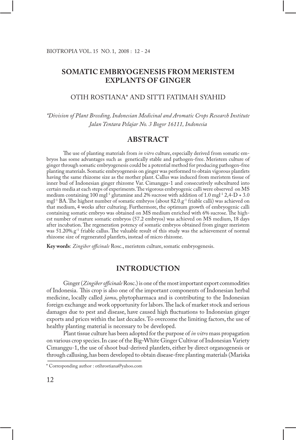 12 Somatic Embryogenesis from Meristem Explants Of