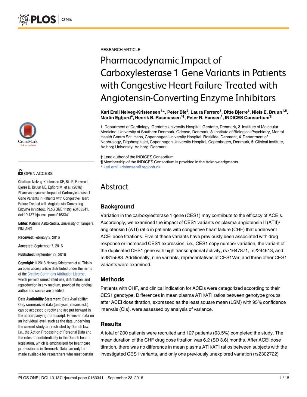 Pharmacodynamic Impact of Carboxylesterase 1 Gene Variants in Patients with Congestive Heart Failure Treated with Angiotensin-Converting Enzyme Inhibitors