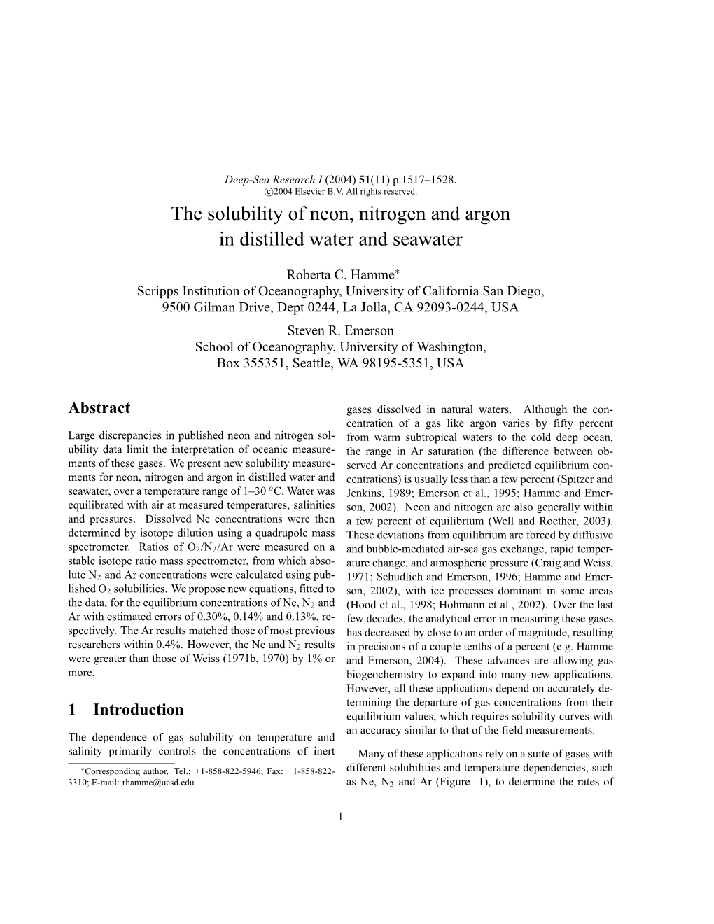 The Solubility of Neon, Nitrogen and Argon in Distilled Water and Seawater