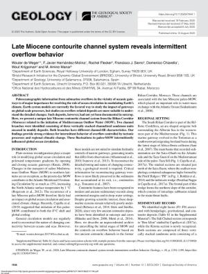 Late Miocene Contourite Channel System Reveals Intermittent Overflow Behavior Wouter De Weger1*, F