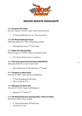 Racing Results Highlights