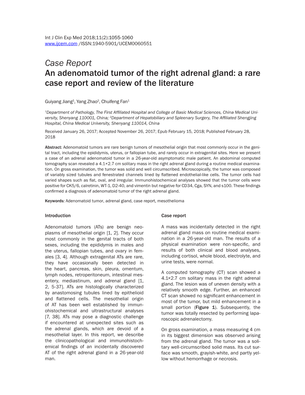 Case Report An Adenomatoid Tumor Of The Right Adrenal Gland A Rare