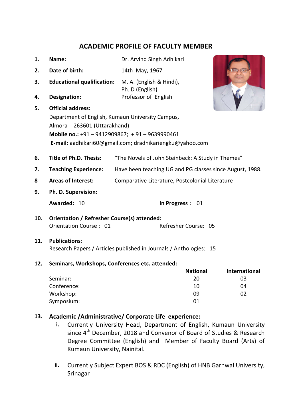 Academic Profile of Faculty Member 1