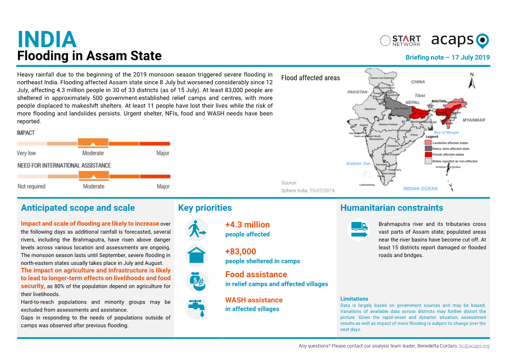 INDIA Flooding in Assam State Briefing Note – 17 July 2019