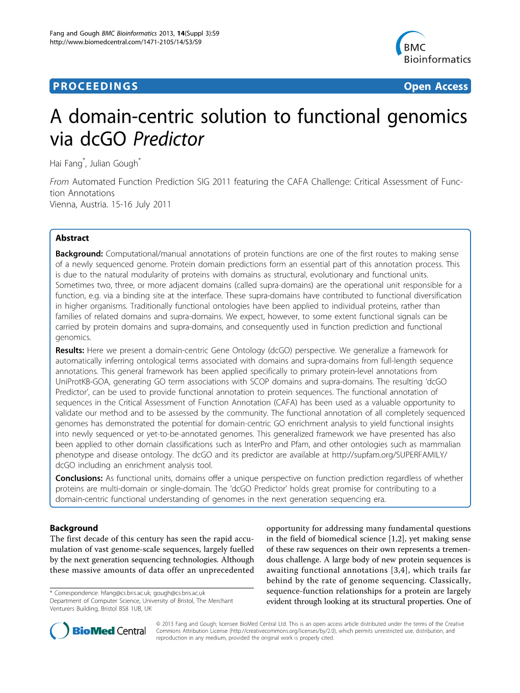 A Domain-Centric Solution to Functional Genomics Via Dcgo Predictor