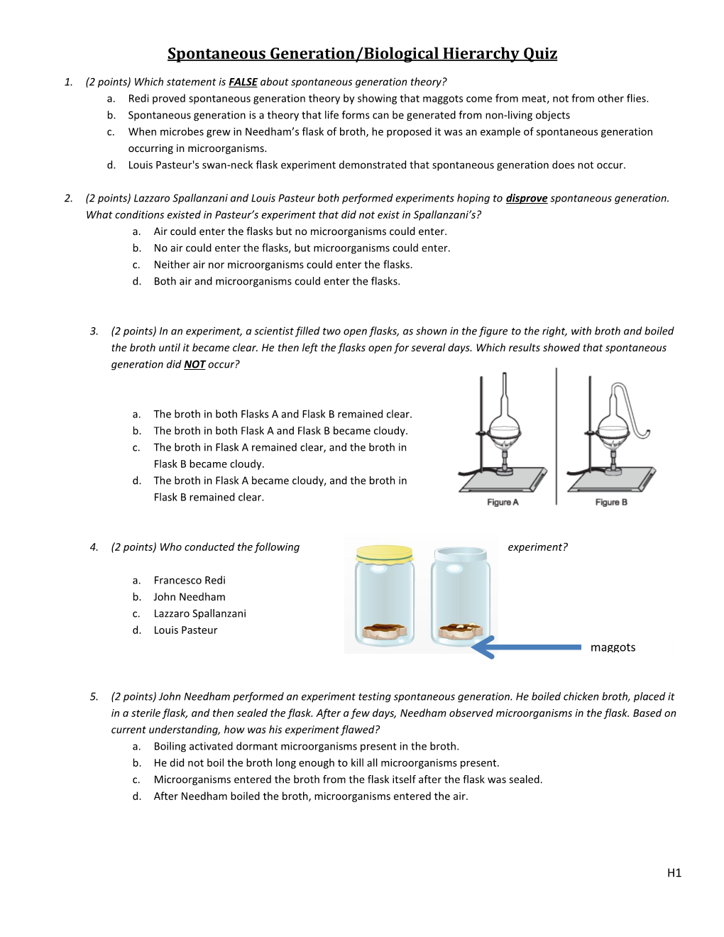 Spontaneous Generation/Biological Hierarchy Quiz