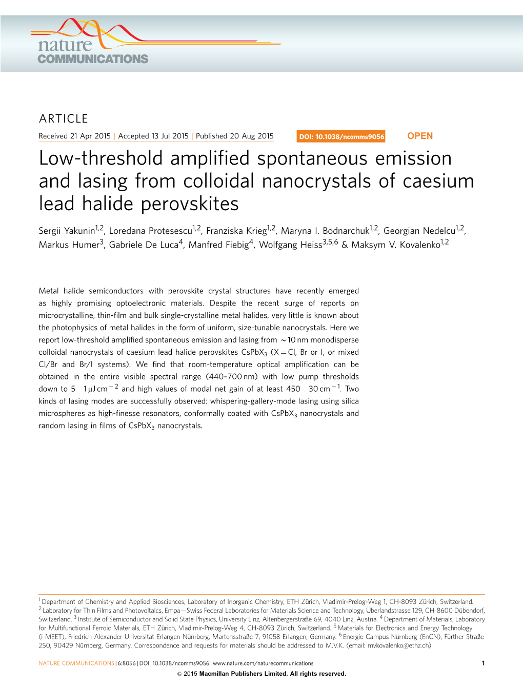 Low-Threshold Amplified Spontaneous Emission and Lasing from Colloidal