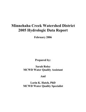 Minnehaha Creek Watershed District 2005 Hydrologic Data Report