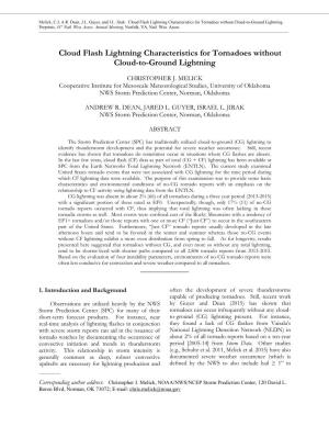 Cloud Flash Lightning Characteristics for Tornadoes Without Cloud-To-Ground Lightning
