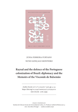 Raynal and the Defence of the Portuguese Colonization of Brazil: Diplomacy and the Memoirs of the Visconde De Balsemão