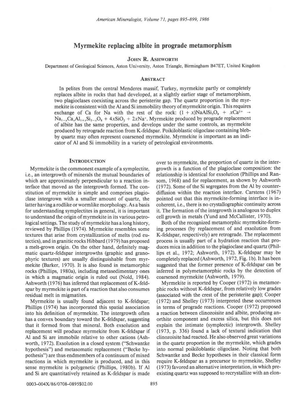 Myrmekite Replacing Albite in Prograde Metamorphism