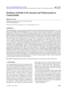 Incidence of Sickle Cell Anaemia and Thalassaemia in Central India