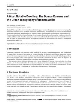 The Domus Romana and the Urban Topography of Roman Melite