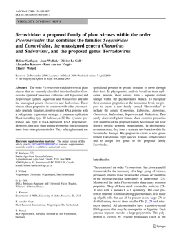 Secoviridae: a Proposed Family of Plant Viruses Within the Order