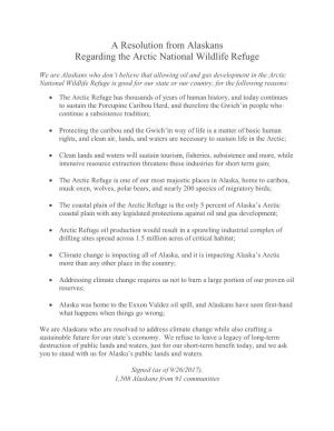 A Resolution from Alaskans Regarding the Arctic National Wildlife Refuge