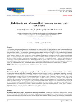 Rickettsiosis, Una Enfermedad Letal Emergente Y Re-Emergente En Colombia