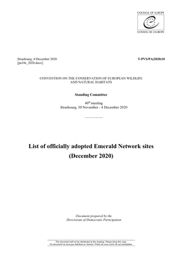 List of Officially Adopted Emerald Sites