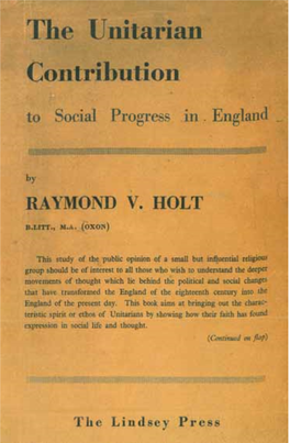 To Social Progress in a En - Some Notices of This Book the UNITARIAN CONTRIBUTION Mr