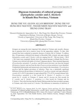 Digenean Trematodes of Cultured Grouper (Epinephelus Coioides and E