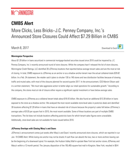 CMBS Alert More Clicks, Less Bricks--J.C. Penney Company, Inc.’S Announced Store Closures Could Affect $7.29 Billion in CMBS