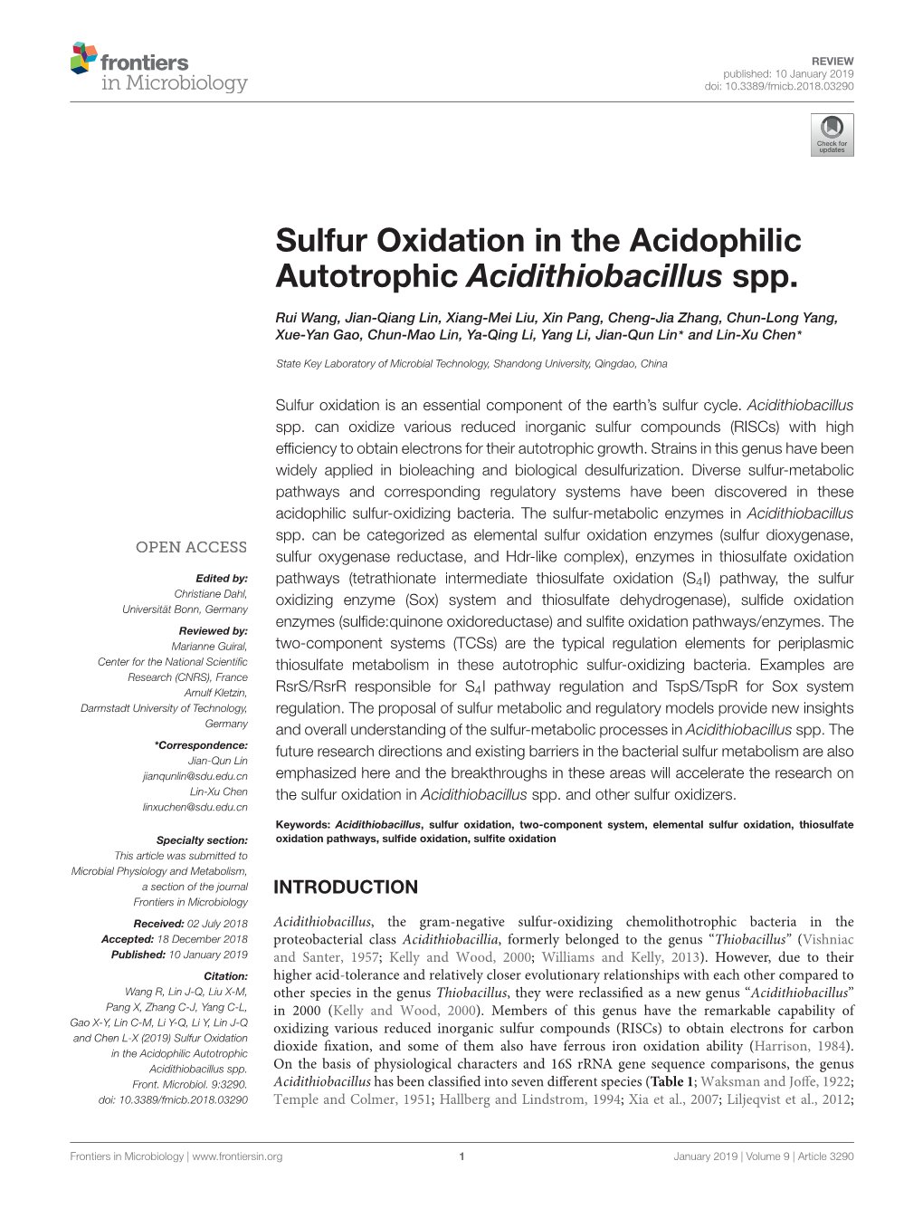 Sulfur Oxidation in the Acidophilic Autotrophic Acidithiobacillus Spp