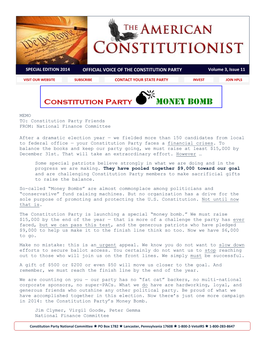 OFFICIAL VOICE of the CONSTITUTION PARTY Volume 3, Issue 11