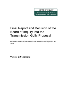 Final Report and Decision of the Board of Inquiry Into the Transmission Gully Proposal
