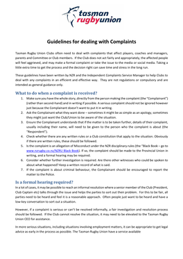 Guidelines for Dealing with Complaints